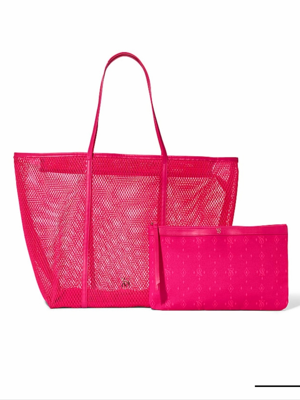 Victoria's Secret Hot Pink Mesh Tote Bag Set With Pouch
